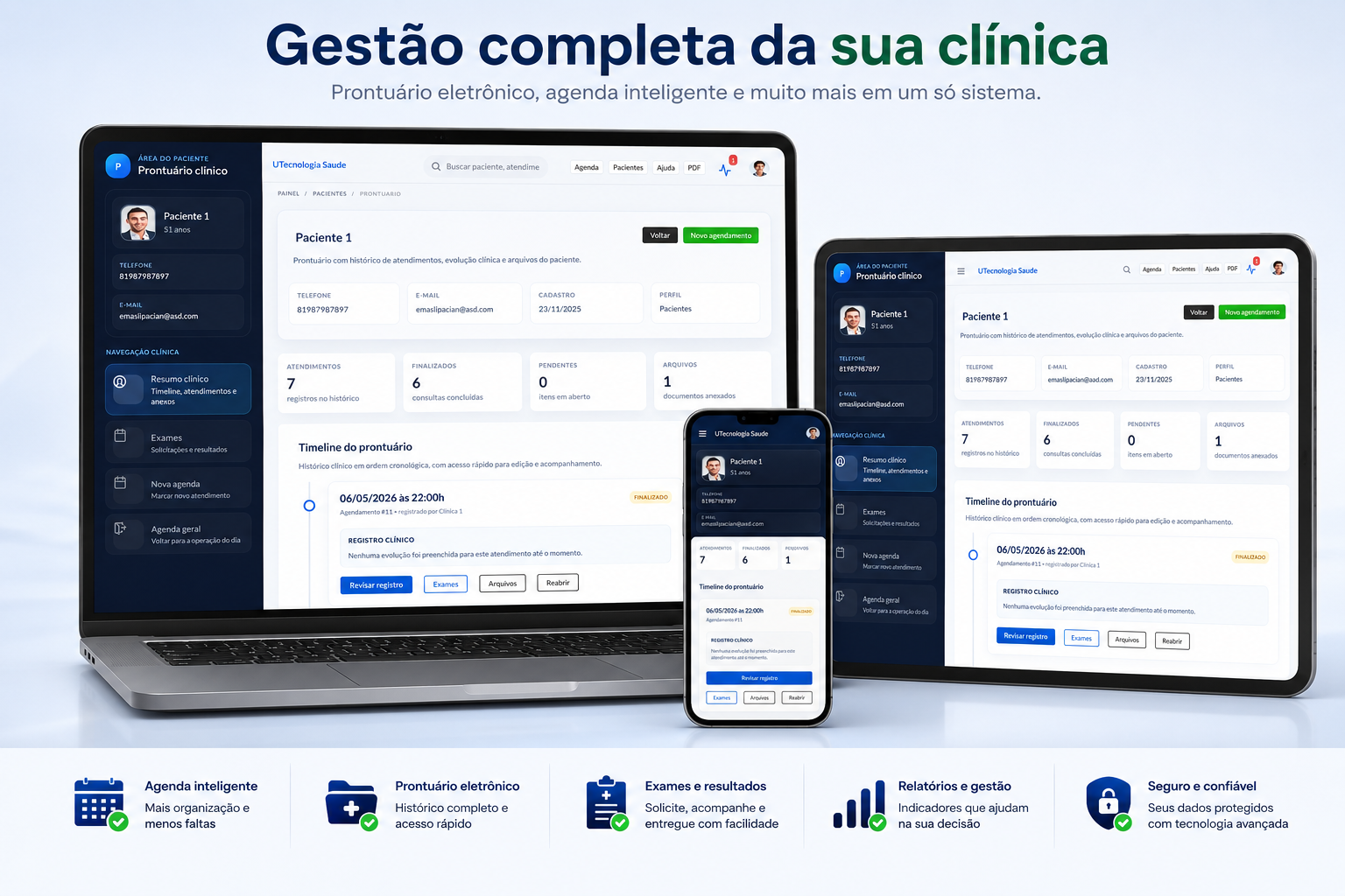 Painel operacional do sistema para clínicas UTecnologia Saúde